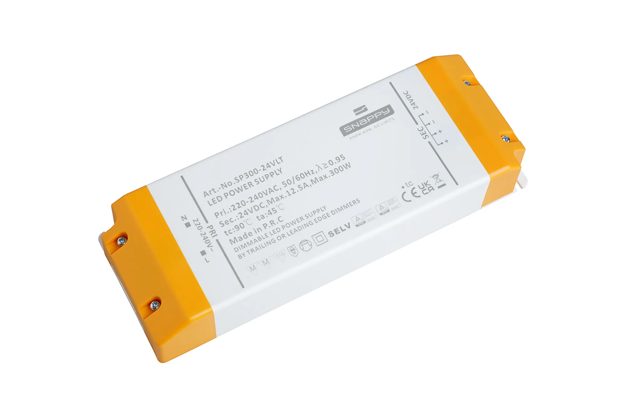 SP300-24VLT  SP, 300W, Constant Voltage Triac Dimmable LED Driver, 24VDC,12.5A, Pf>0.95, TC:+85°, TA:45° IP20, Effi>94%, Screw Connection, 5yrs Warranty.